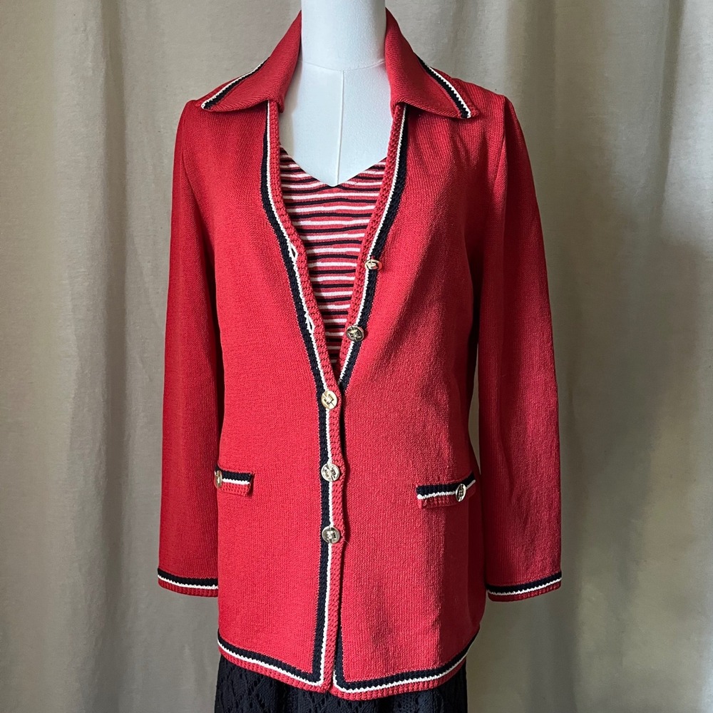 St. John Collection Red Santana Knit Jacket & Shell Set Size 4 Small USA